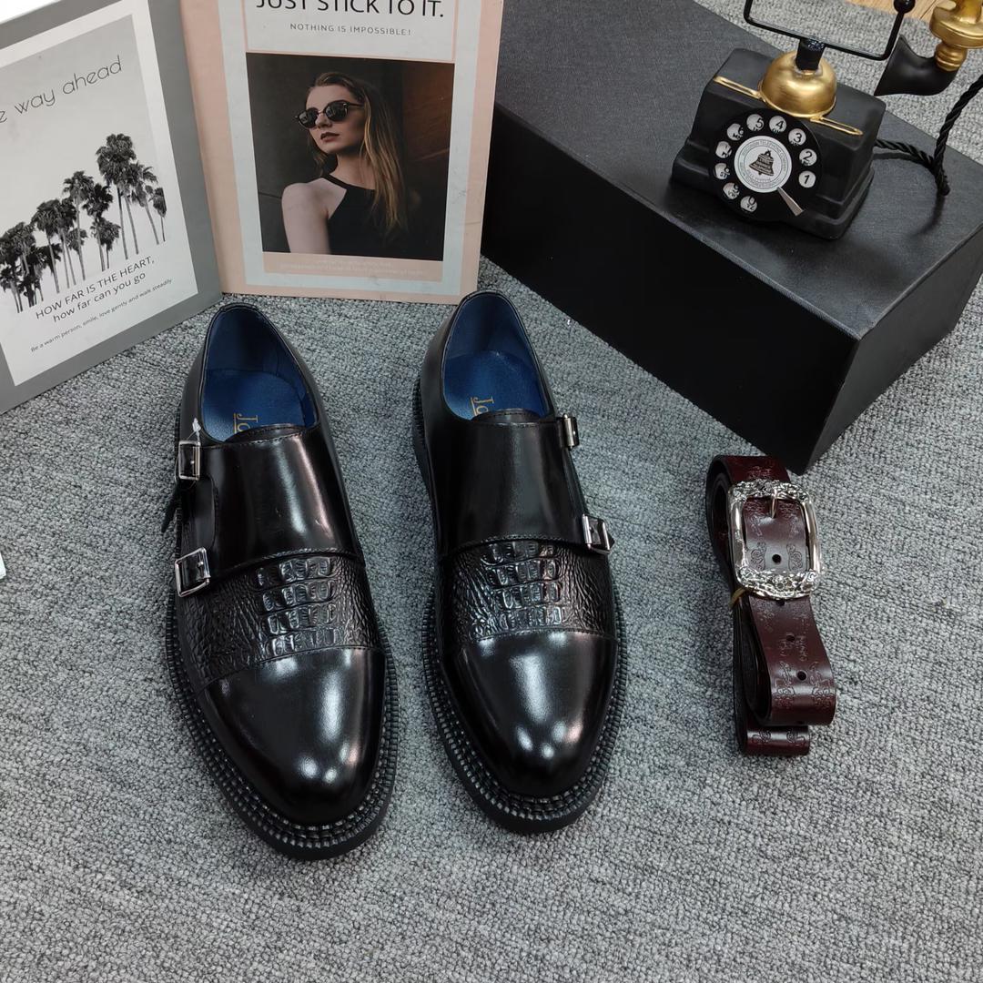 Chaussures Homme à Double Boucle – Style Cuir Crocodile