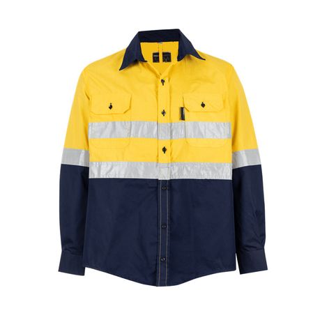 Safety Shirt High Visibility Long Sleeve Yellow/Navy