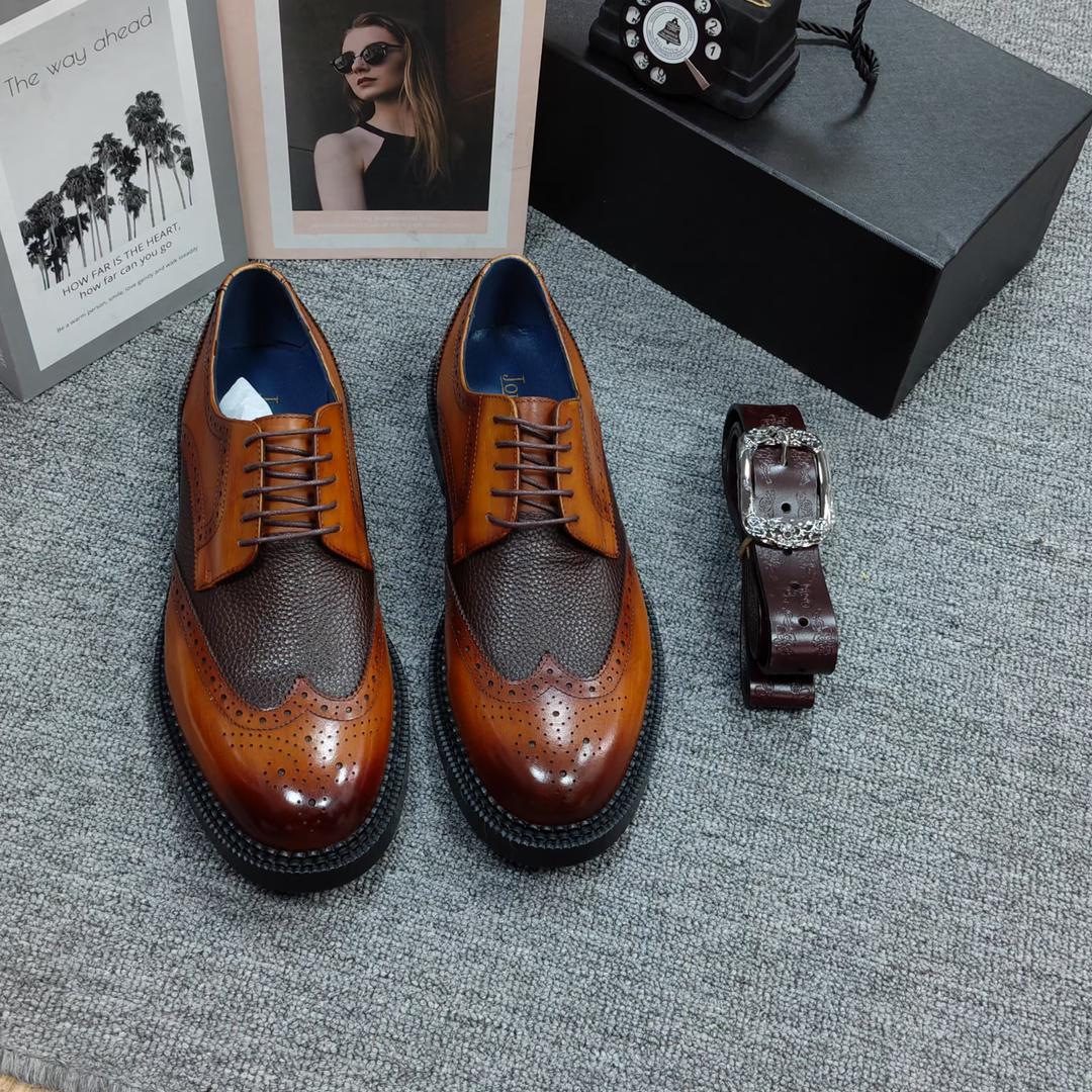 Chaussures Richelieu Bicolores pour Homme – Cuir Véritable à Motifs Brogue